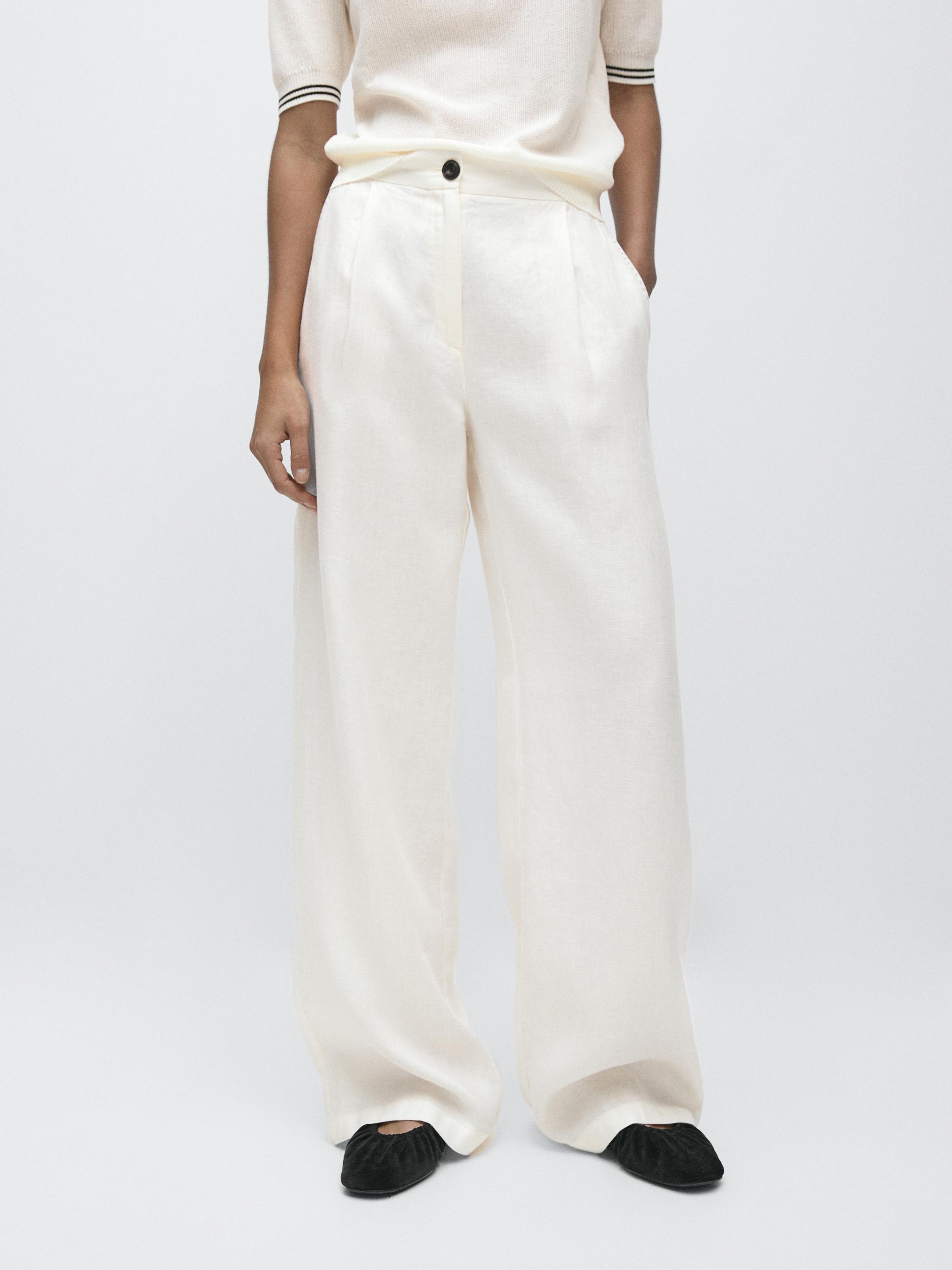 100% linen wide-leg elasticated trousers